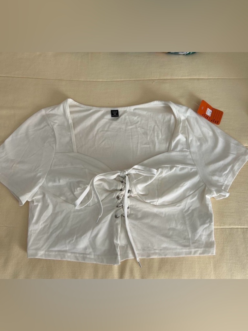 SHEIN White Lace-Up Front Cropped Tee